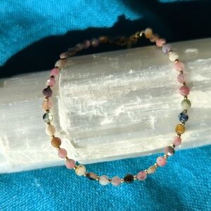 🌷 Tourmaline Bracelet Natural Untreated Bead Stones Semi-Precious | dainty gold
